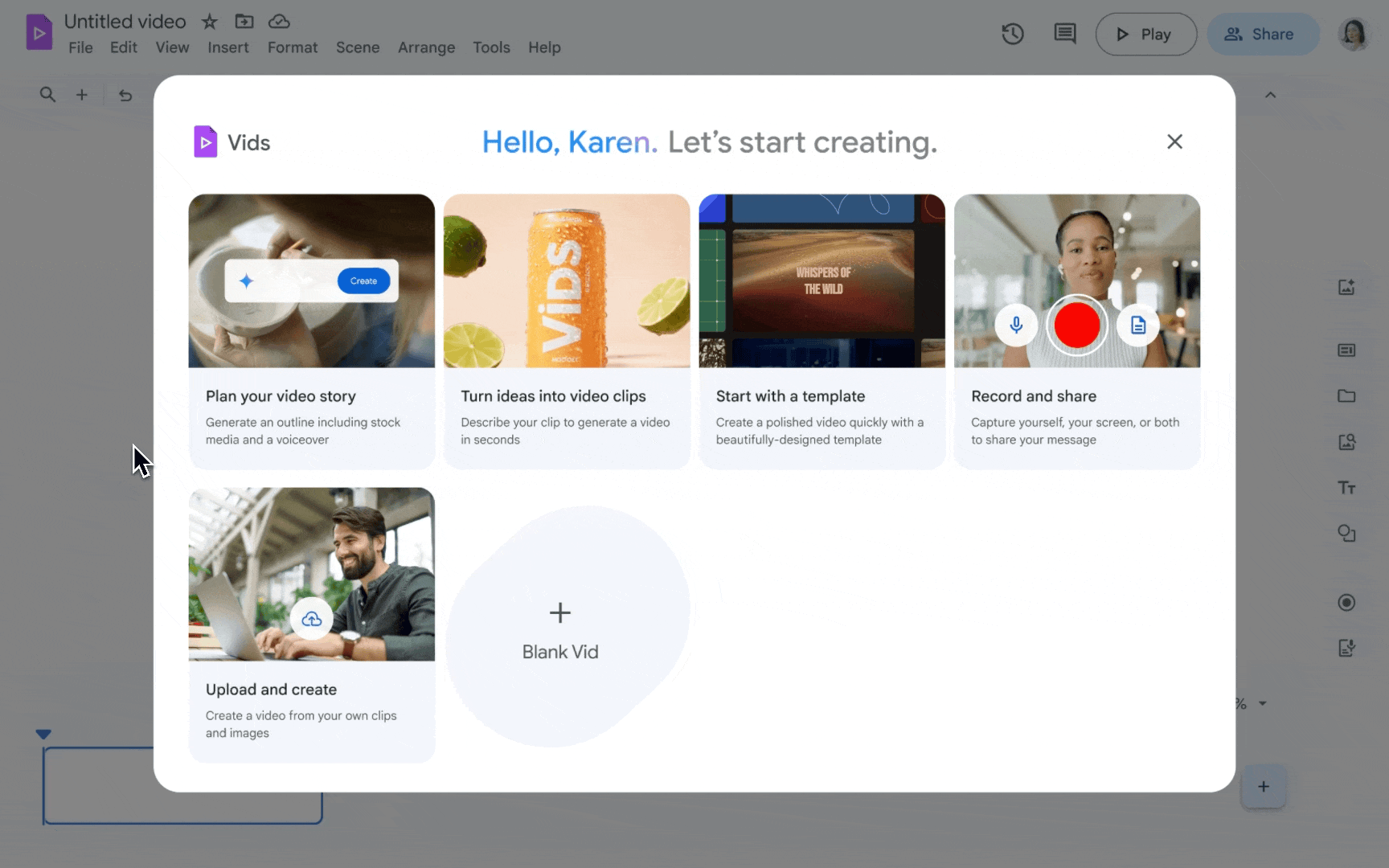'Getting started’ page to make it easier to create Google Vids